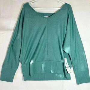 Just Be Plus Size Double V Dolman Teal Casual Shirt